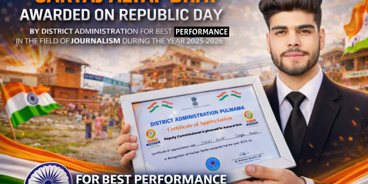 Young Journalist Sartaj Altaf Bhat Awarded Certificate of Appreciation on Republic Day 2026